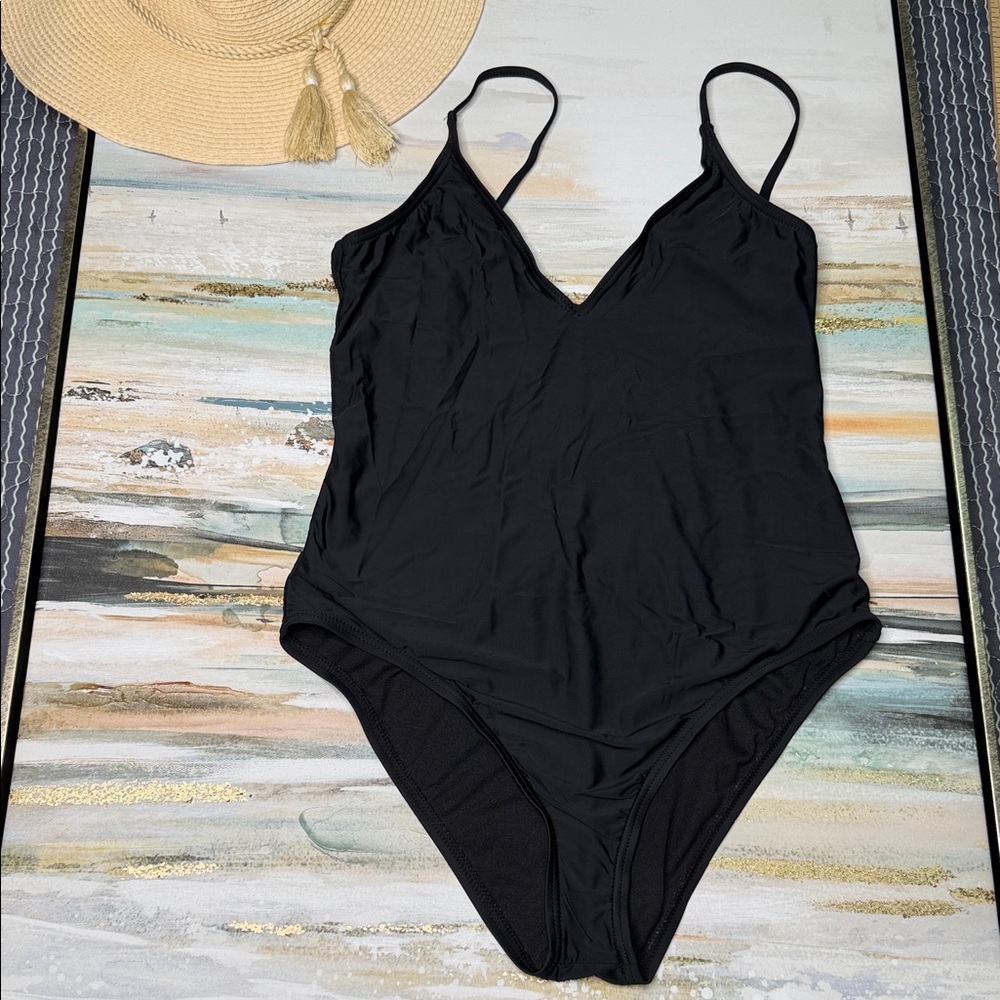 Elegant Black V-Neck Swimsuit